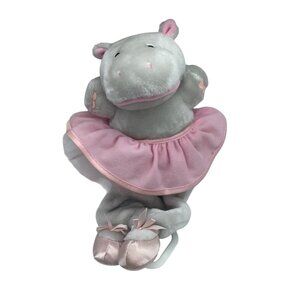Vtg 1998 Kids II Gray Hippo Plush Musical Crib Pink Ballet Tutu Soft 11"